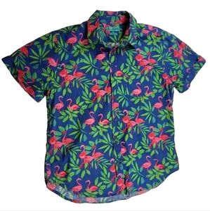 Joe Marlin men's shirt Large Tapered Fit Button-down Hawaiian Blue Pink Flamingo